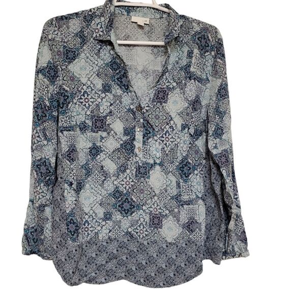 J jill quarter button floral rayon blouse hippie vibe size medium - Picture 1 of 6